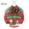 Indoor Outdoor Porch Ornament Christmas Wooden Welcome Sign for Front Door, Round Hanging with Handmade Craft Artificial Pine Branches & Bow