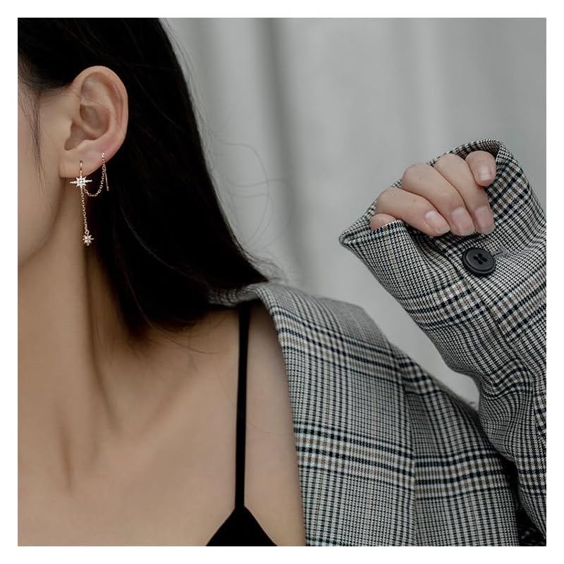 Mellowact American Earrings Allergy Friendly Star Star Silver Coating Pink Gold Sparkling Small Grain CZ Diamond (pink Gold)