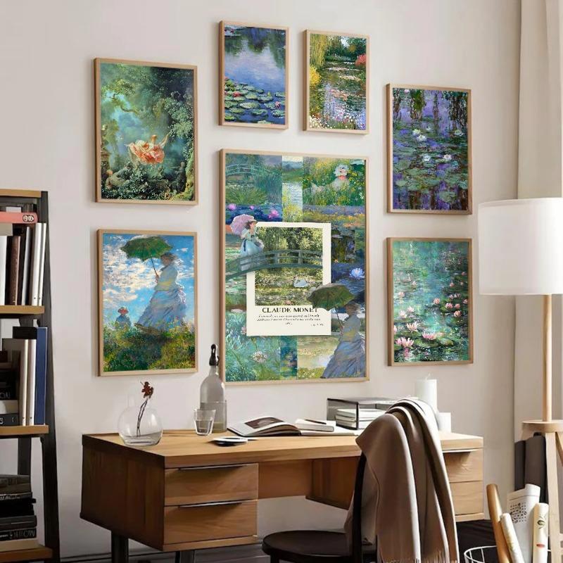 Famous Claude Monet DIY Sticky Poster Vintage Room Bar Cafe Decor Home Decor