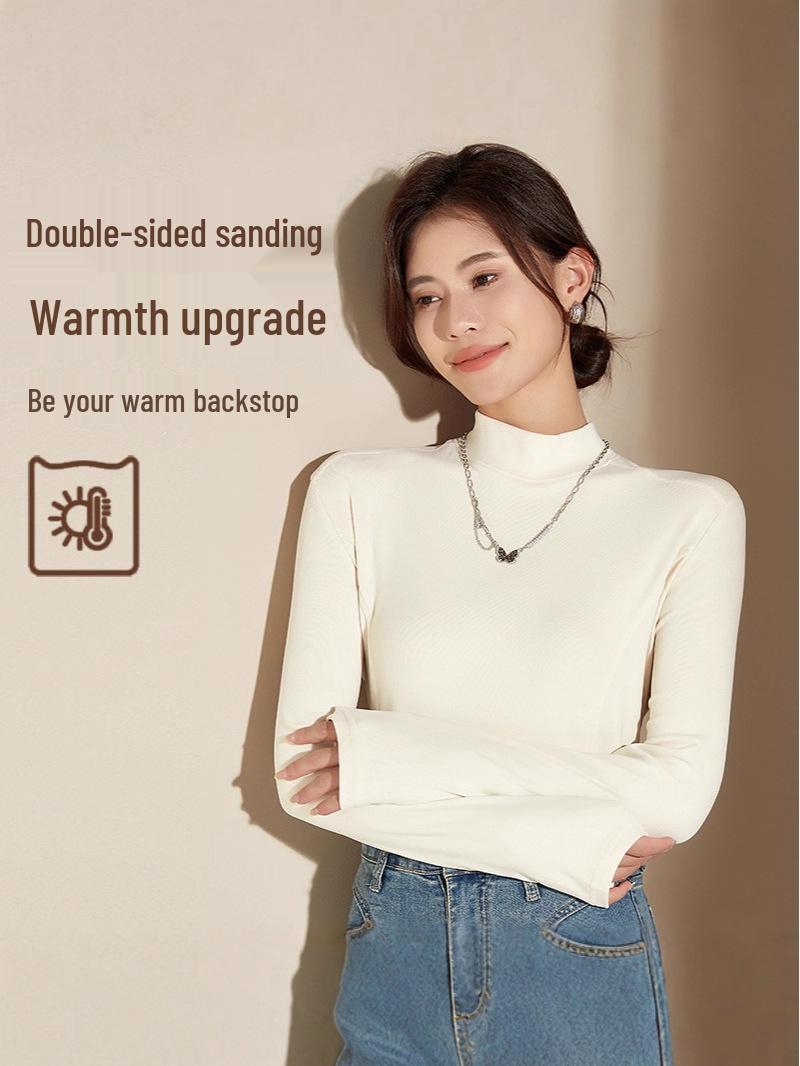 Women s 2025 Fall/Winter Velvet Mock Neck Base Layer Top - Long Sleeve, Slim Fit, Warm & Thickened L