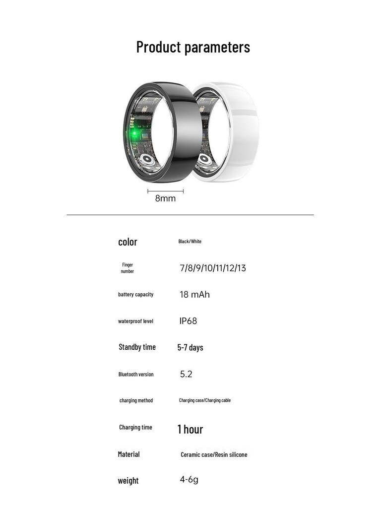 Smart Ring: Heart Rate, Blood Oxygen, Sleep Monitor & Waterproof Pedometer