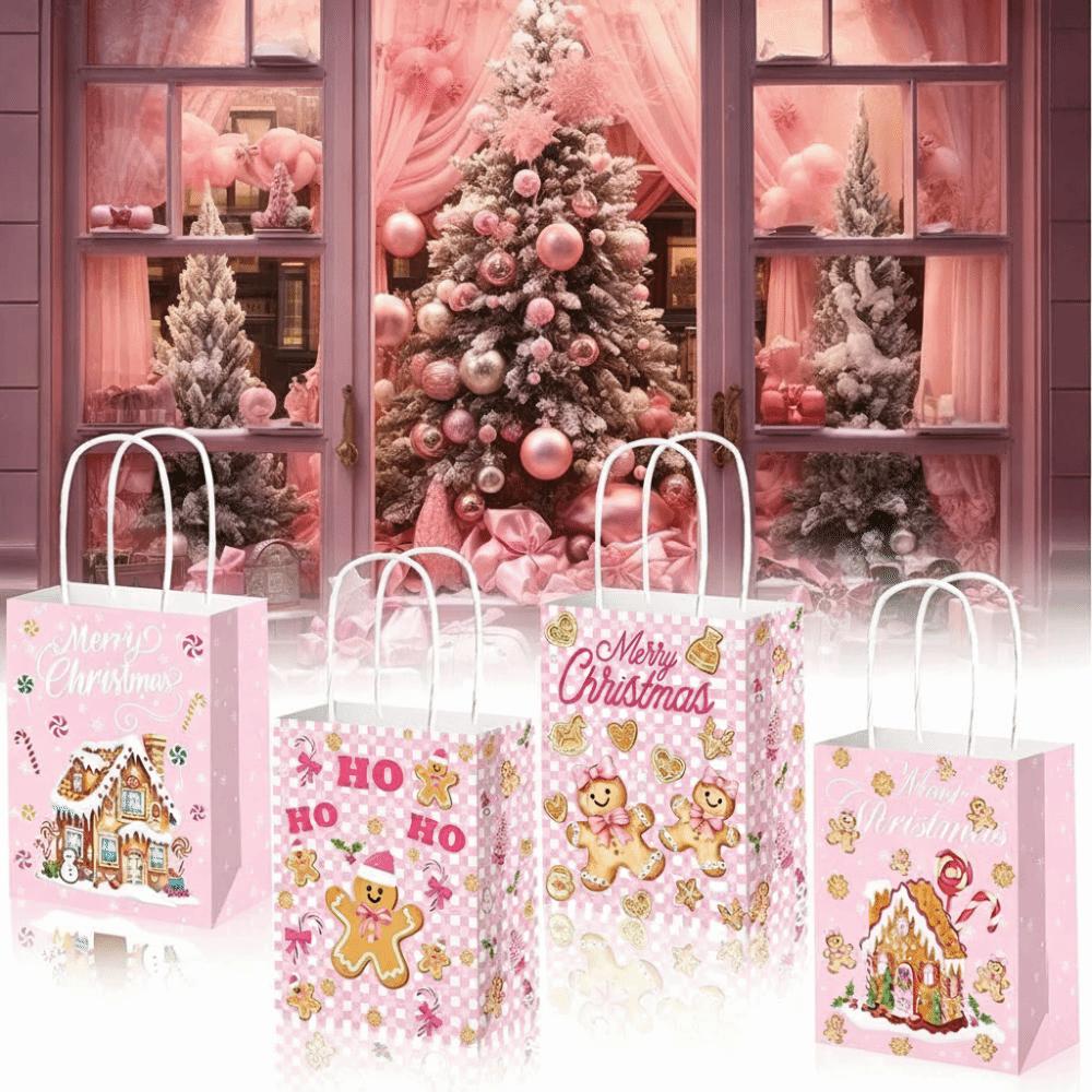 With Handles Paper Goodie Bags 12 Pcs Kraft Christmas Bags Treat Candy Bags For Gift Wrapping