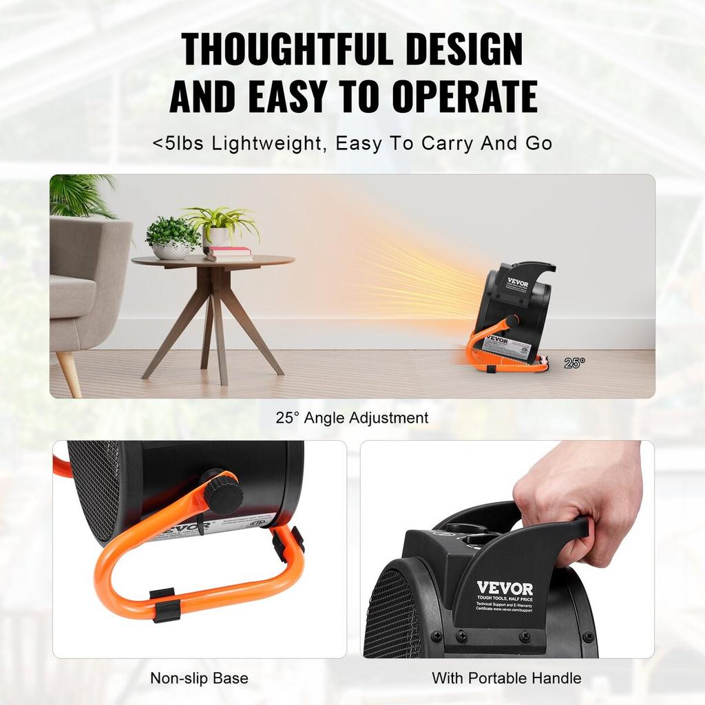 Greenhouse Heater 2000W PTC Fast Heating Overheat Protection 3-Speed