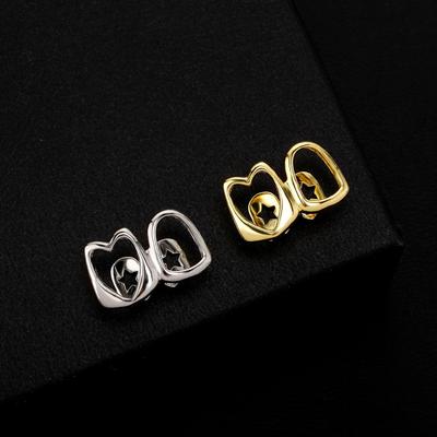 Zweifarbige Hohlherz-Gold-Grillz Streetwear Hip Hop Zähne-Set