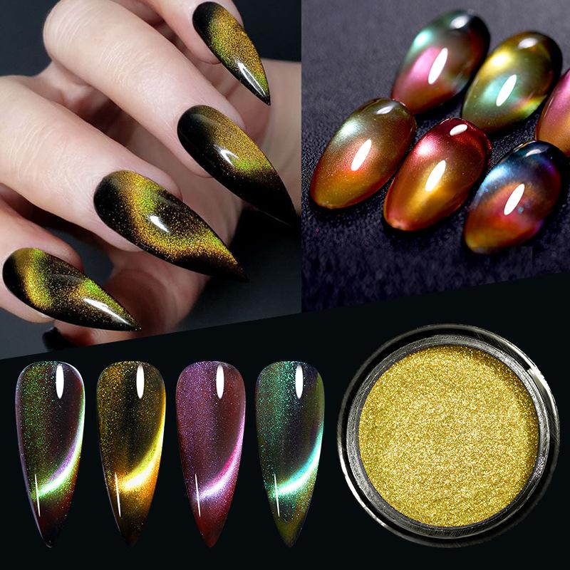 Nail Art Chameleon Cat Eye Powder, Magic Laser Polarized Chameleon Cat Eye Magnetic Powder, Strong Magnetic Powder