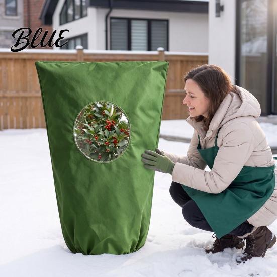 Winter Plant Care Equipment Cover with Round Window Zipper And Drawstring Non-Woven Indoor Outdoor Protection Fabric Frost Blanket for Shrubs Trees