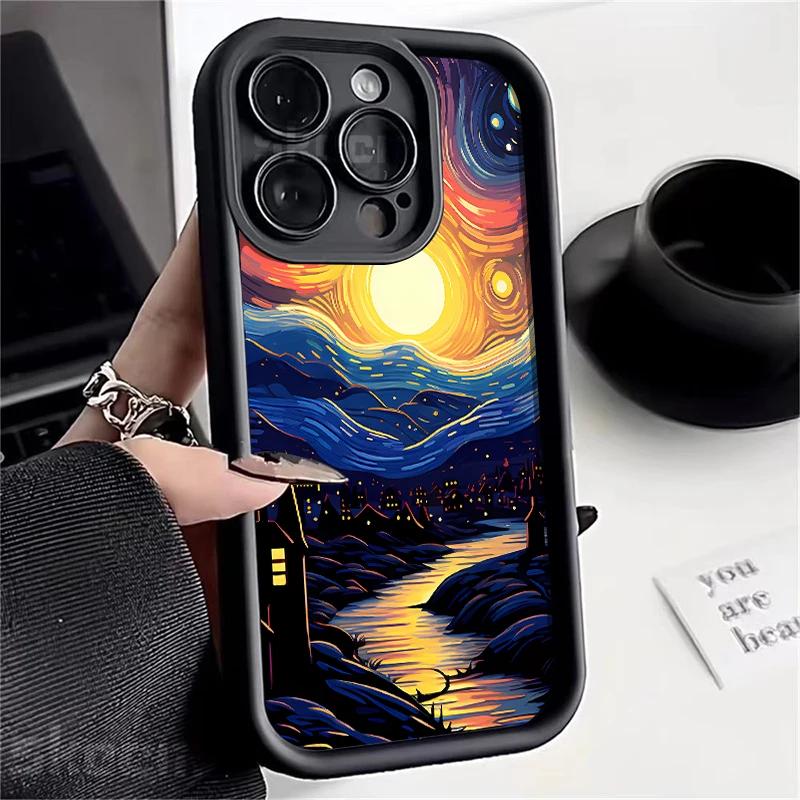 VanGogh Oil Painting Starry Sky Phone Case For iPhone 16 Pro Max 15 14 13 12 11 Pro Max XS X XR 7 8 Plus Shockproof Cover