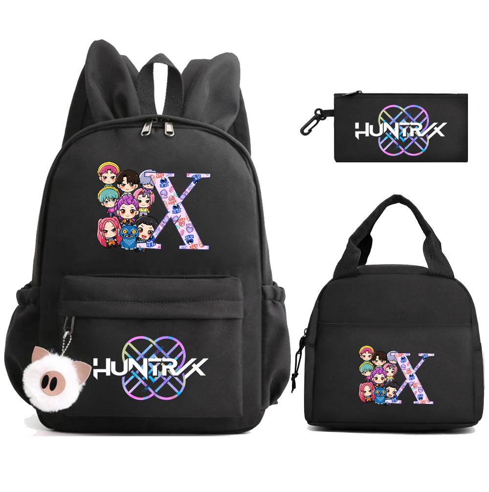 3Pcs/set 26 English Letter K-Pop Demon Hunters Printed Large Capacity Backpack with Lunch Bag Pengcil Case for Teenager Girl Boy Bookbag Travel Bag