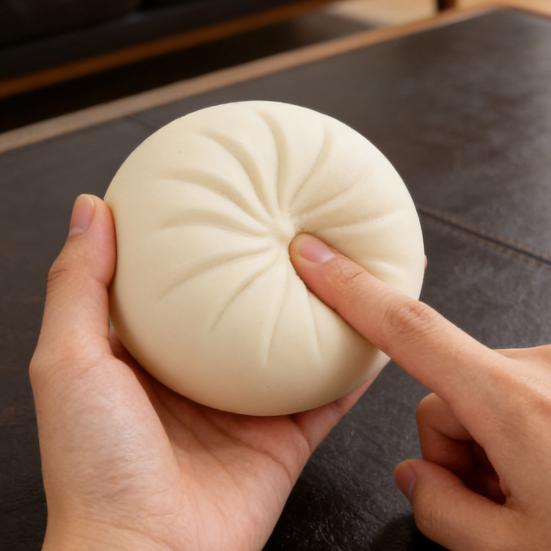 Steamed Bun Squeeze Toy Large Stress Relief Toy Slow Rebound Memory Foam Realistic Bun Shape Cute Desk Toy with Detachable Mini Steamer