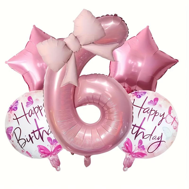 6pcs Happy Birthday Bow Tie Foil Balloons 32inch Pink Number 1-9 Balloons for Kids Girls Birthday Anniversary Party Decora Gift