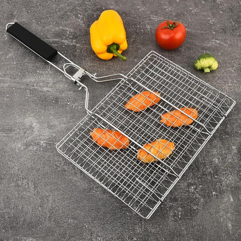 304 Rustfritt stål Grill BBQ Grill Non-stick Basket BBQ E Kjøtt Grønnsaksbiff Massasje Piknik Festtilbehør Kjæledyrsprodukter