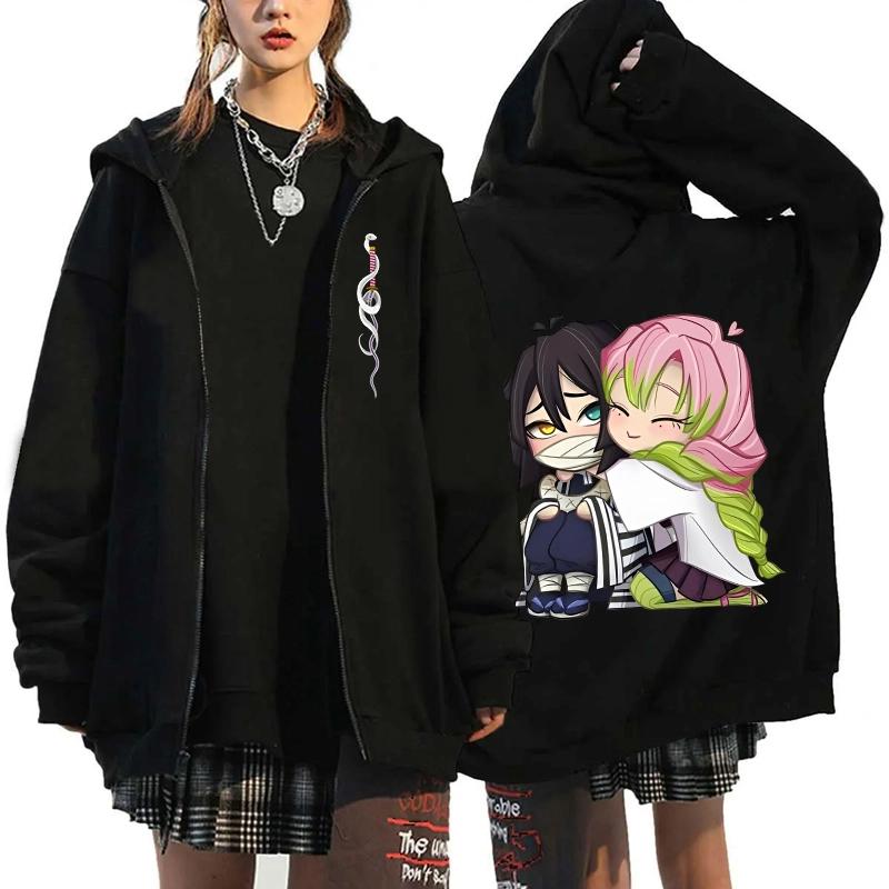 Anime Demon Slayer Blade Hoodie Women Casual Harajuku Fashion Streetwear Long Sleeve Jacket Coat Fleece Zip-Up Hoodie