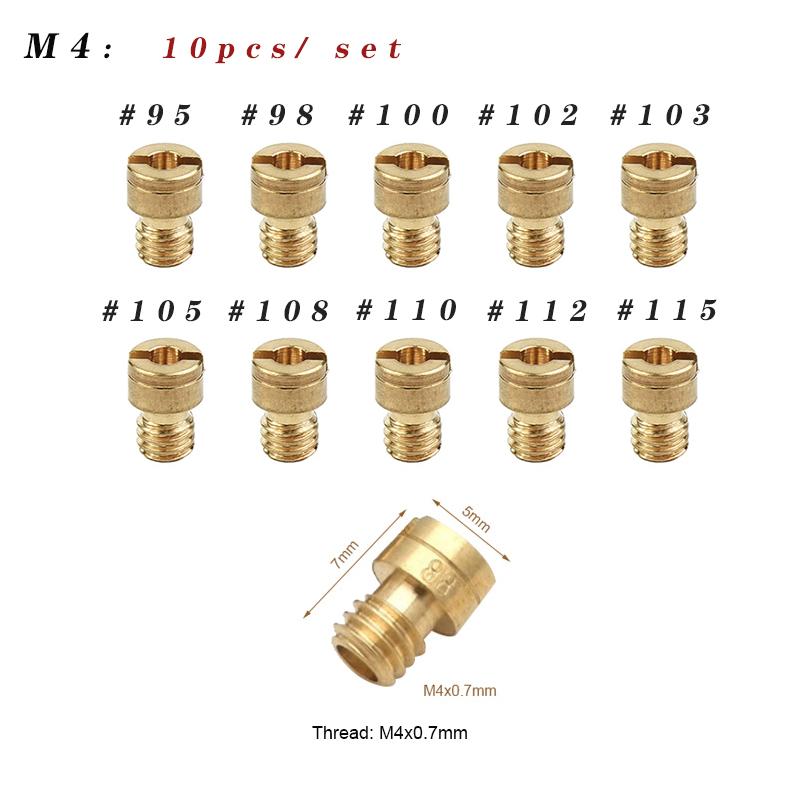 

Pack of 10pcs Carburetor Main Jet M4 M5 5mm 6mm 8mm Thread for DellOrto BGM Motoforce Carburetor Injector Nozzle Size 40-205 95-115(M4)