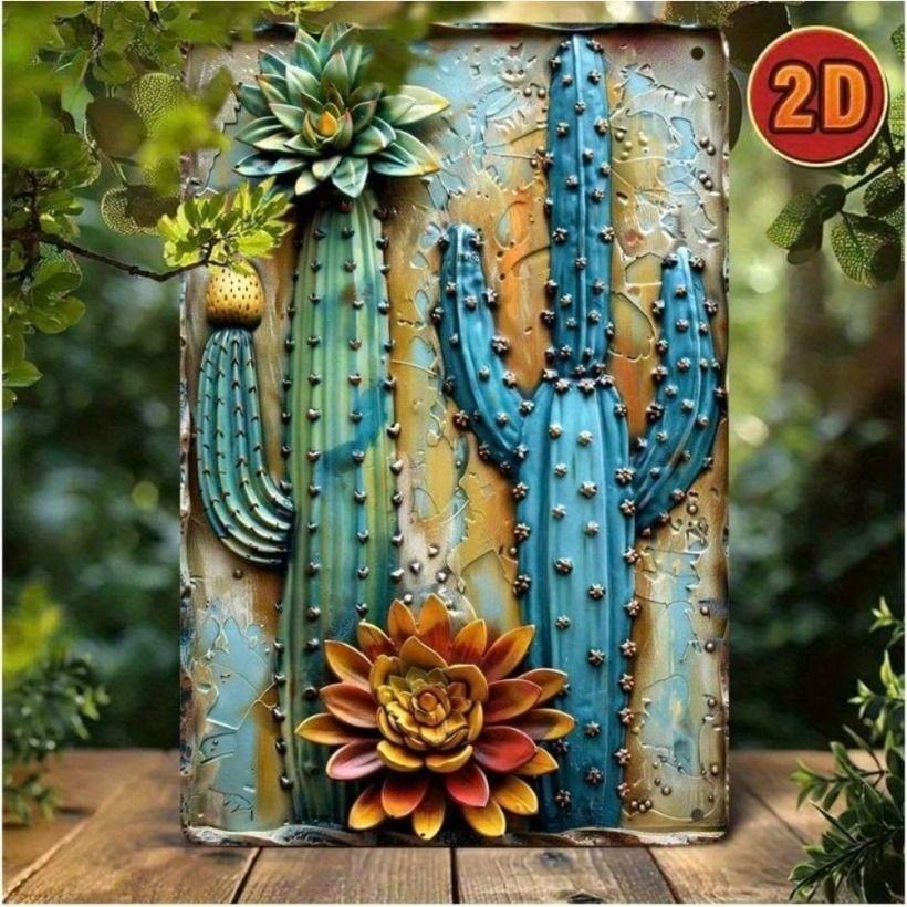 

Metal Poster Wall Art Vintage Cactus Succulent 8x12 inch Home Garden Decoration