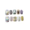 Handmade Press-On Nails Short Square Style Cute Cartoon Yellow Design Wearable Nail Tips Women Girls