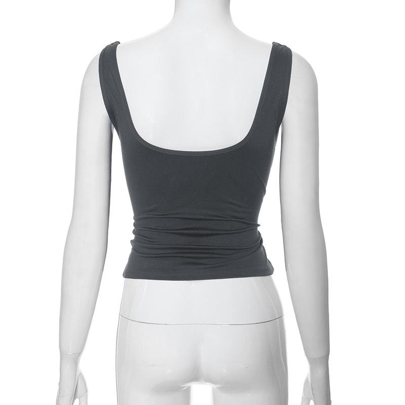 GMXIA Women's Spring Halter Slim Solid Color Patchwork Pleated Halter Vest T-shirt Top