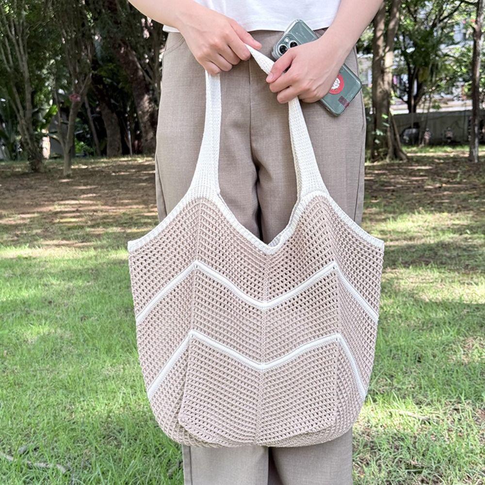 Sweet Knitted Shoulder Bag Hollowed Out Beach Bag Fashion Crochet Tote Bag  Summer