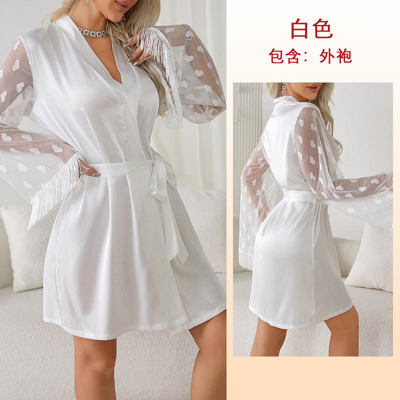 

Домашній сексуальний чистий потяг кохання сітчастий піжамний халат халат з крижаного шовку нічна сорочка жіночий одяг L (recommended 120-70kg) білий