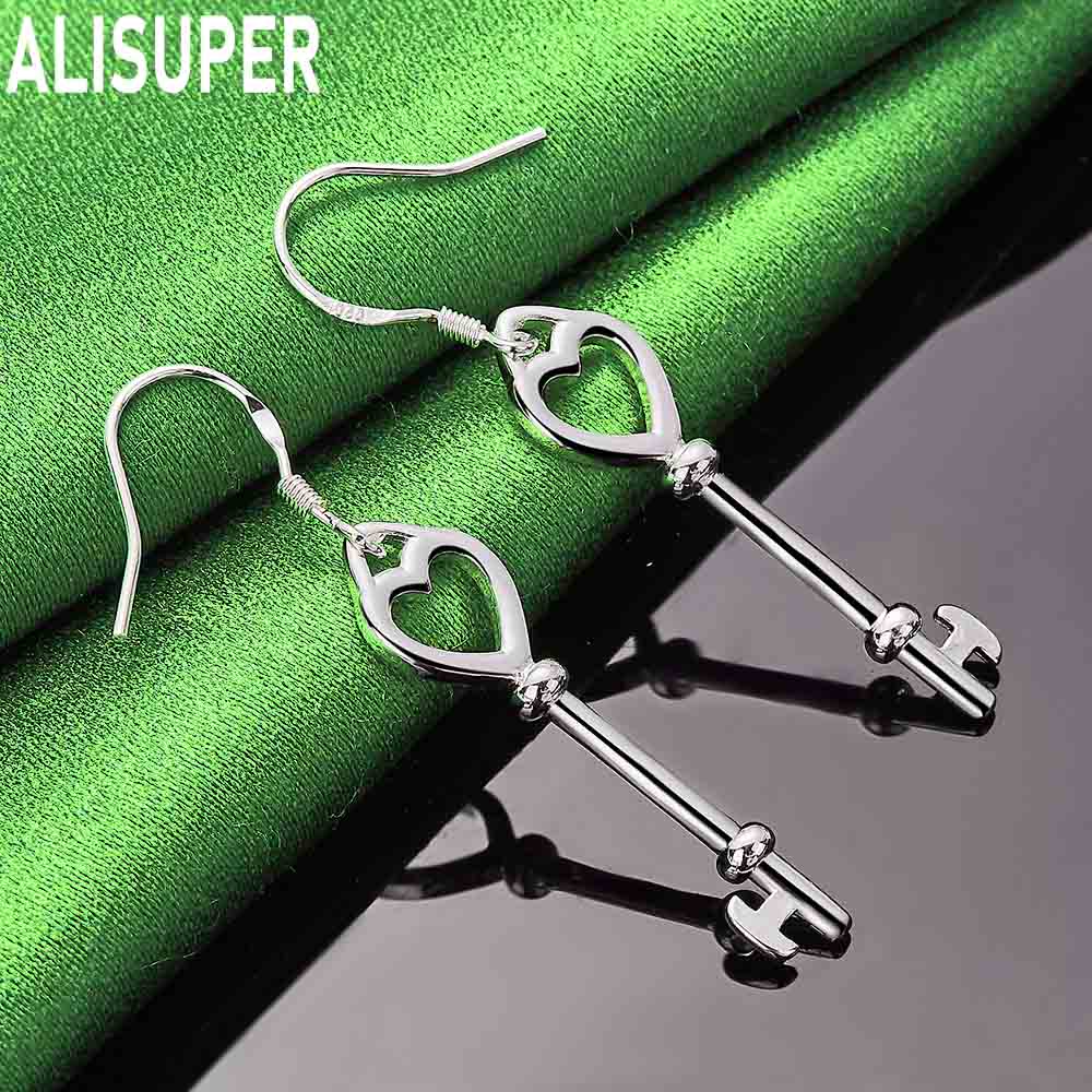 Exquisite And Romantic 925 Sterling Silver Heart-Shaped Key Earrings - Fashionable Gift Jewelry
