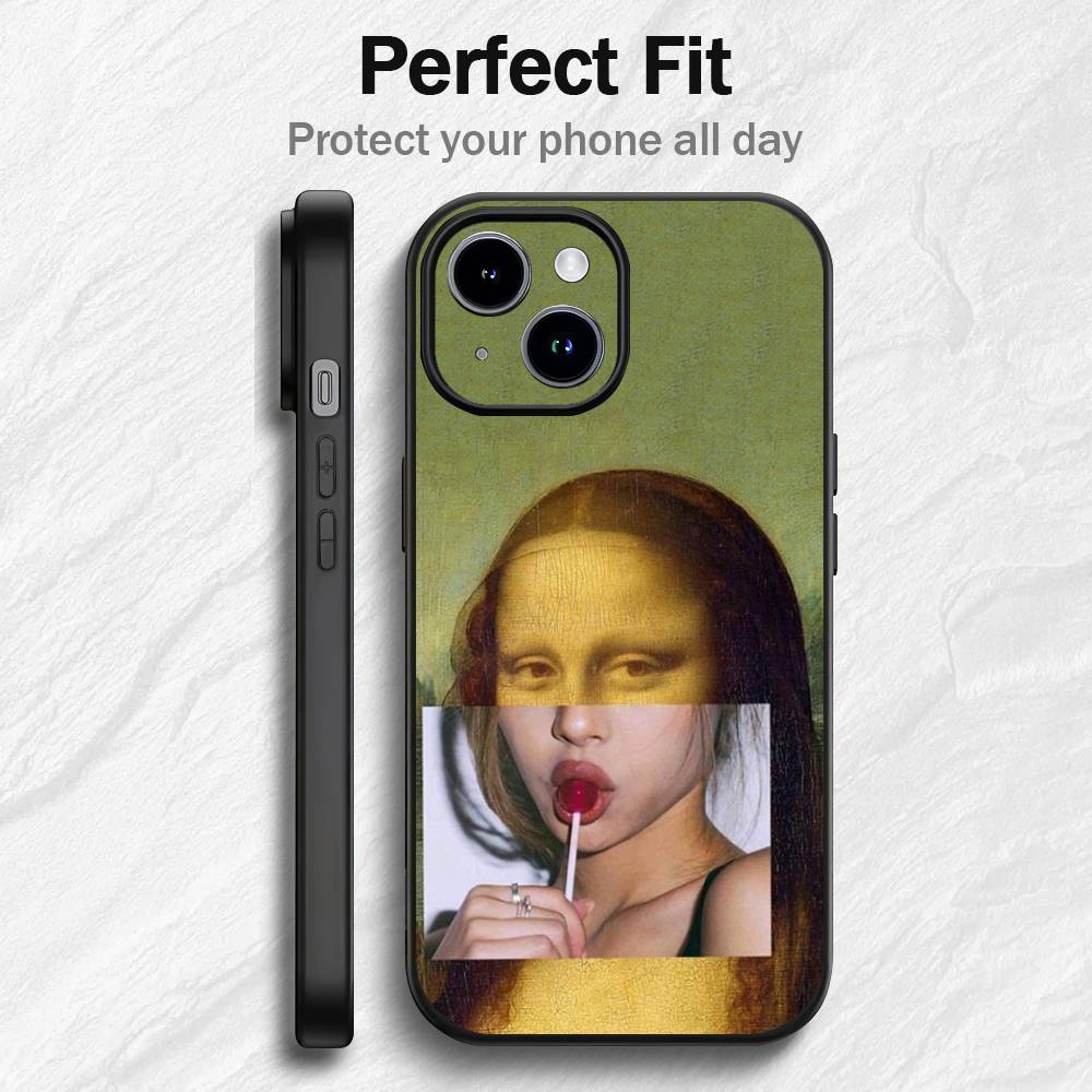 Funny M-Mona Lisa Art Phone Case For iPhone 17 16 15 14 13 12 PRO MAX PLUS Mini TPU Soft to Skin-friendly case
