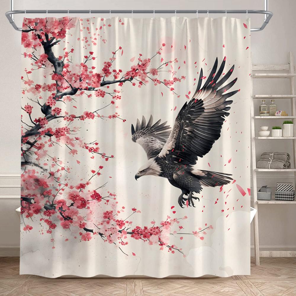 Ink Art Shower Curtains Bamboo Floral Koi Carp Eagle Abstract Mountain Chinese Style Landscape Polyester Bathroom Curtain Decor