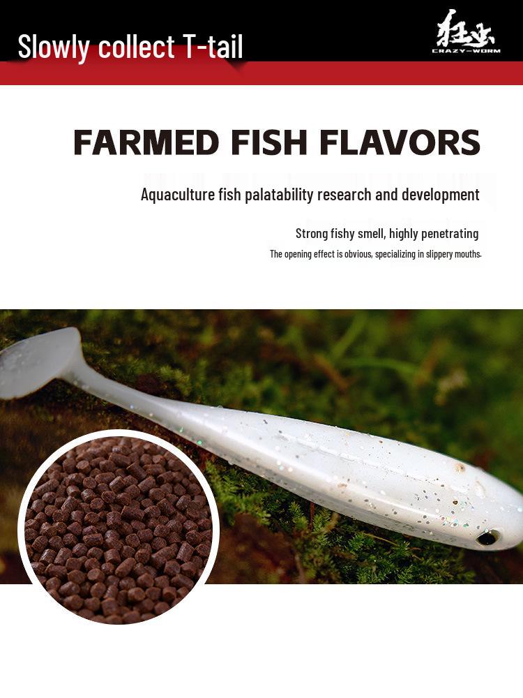 EWE Meixia Crazy Bug Slow Retrieve T-Tail Soft Worm Lure for Bass, Black Pit, Mandarin Fish, Blackfish - Special Killer Artificial Bait