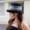 Curled Brim Sun Hat for Women, Summer French Elegant Fedora, Outdoor Breathable Versatile Straw Hat, Face-Slimming Bucket Hat