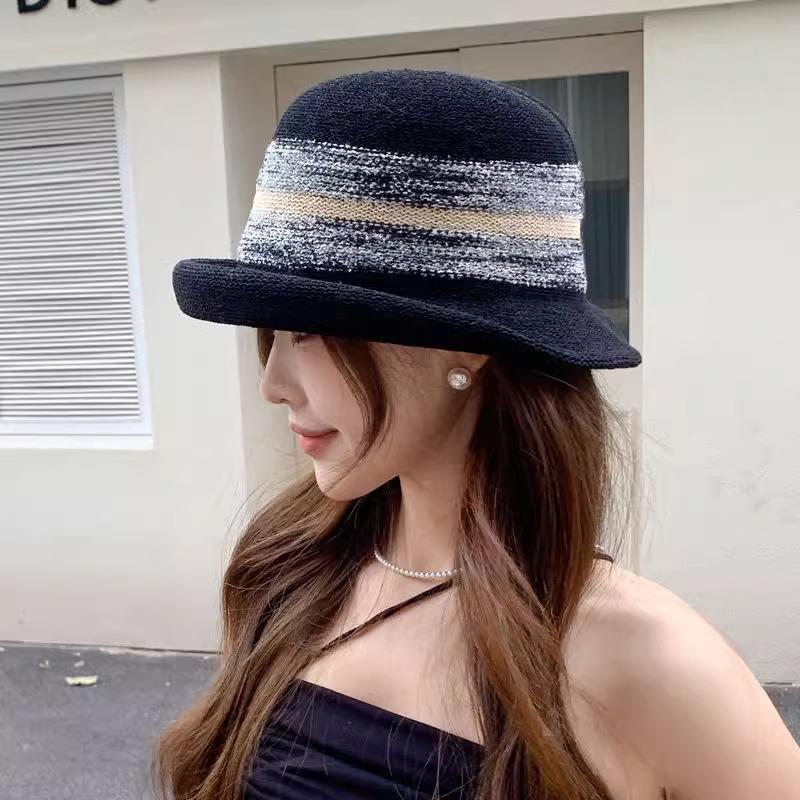Curled Sun Hat Children's Summer Elegant Top Hat Outdoor Breathable Versatile Straw Hat Show Face Small Bucket Hat