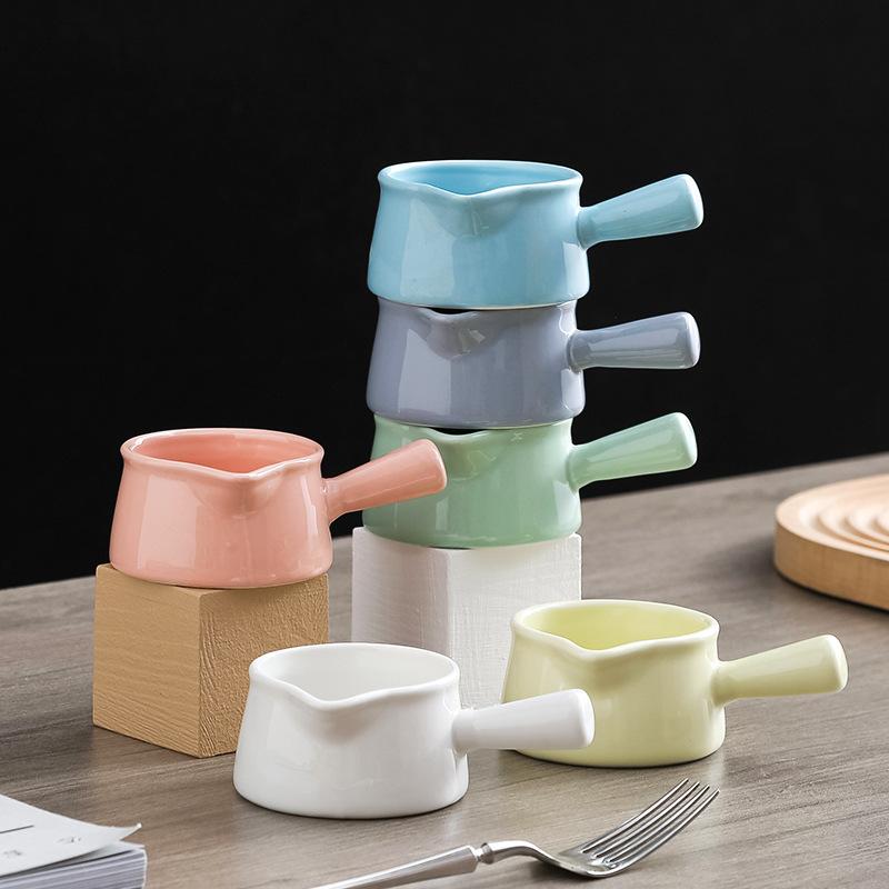 Westliches Keramik-Saftkübel mit Griff Mini Kleine Milchkanne Kaffeegeschirr Sahnetasse Haushalt Gewürz-Saucen-Drizzle-Schale