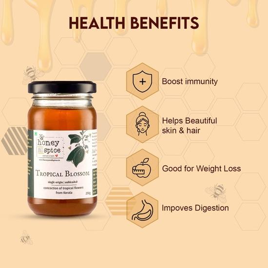 Honey and Spice Tropical Blossom Honey (250g) | From the Plantations of Kerala Made by Apis Cerana Bees With No Added Preservatives