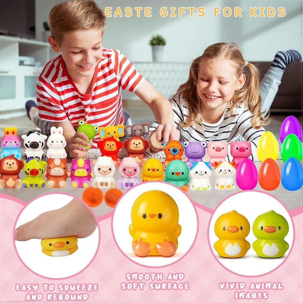 24 Pack Filled Easter Eggs for Kids Prefilled Egg Fillers Squishy Toys Stuffed Easter Eggs Easters Gifts Basket Stuffers for Kids Girls Toddlers Boys