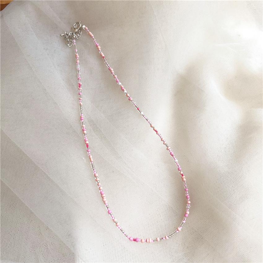 Collier de perles de couleur rétro, Collier de perles de riz arc-en-ciel style fille, Collier de couleur bohème