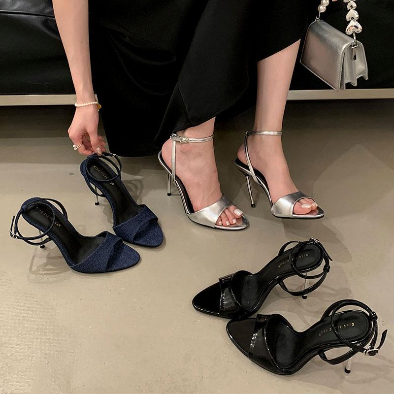 Mode Schmalband Mode Denim Damen Super High Heels Pumps Schuhe Neu In 2025 Weibliche Knöchelriemen Schuhe Dünne Absätze Schuhe Für Damen