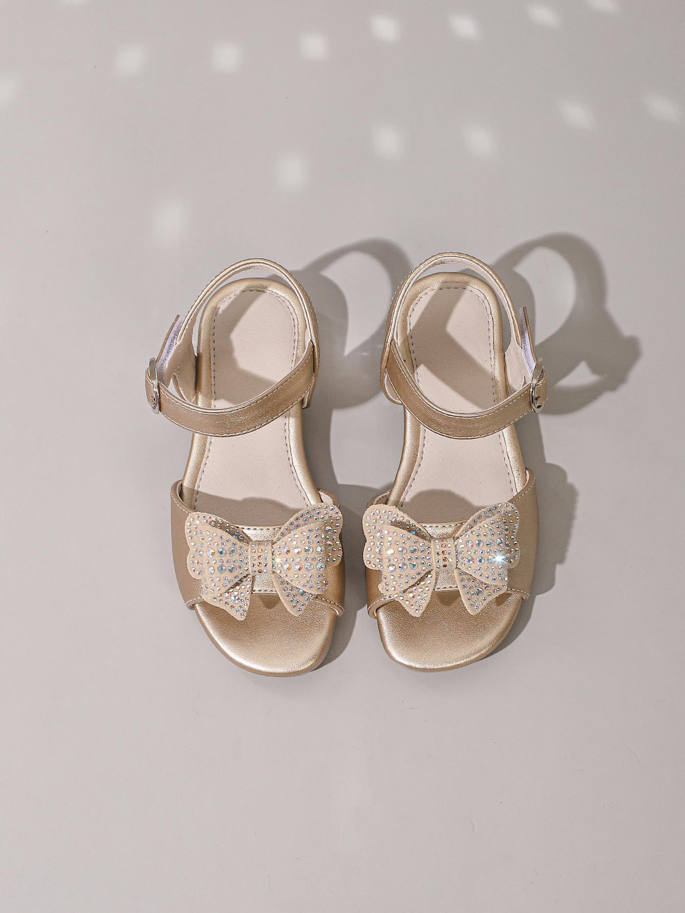 Girls  Multi-Color Rhinestone Bow Princess Sandals - Soft Sole Summer Shoes 33