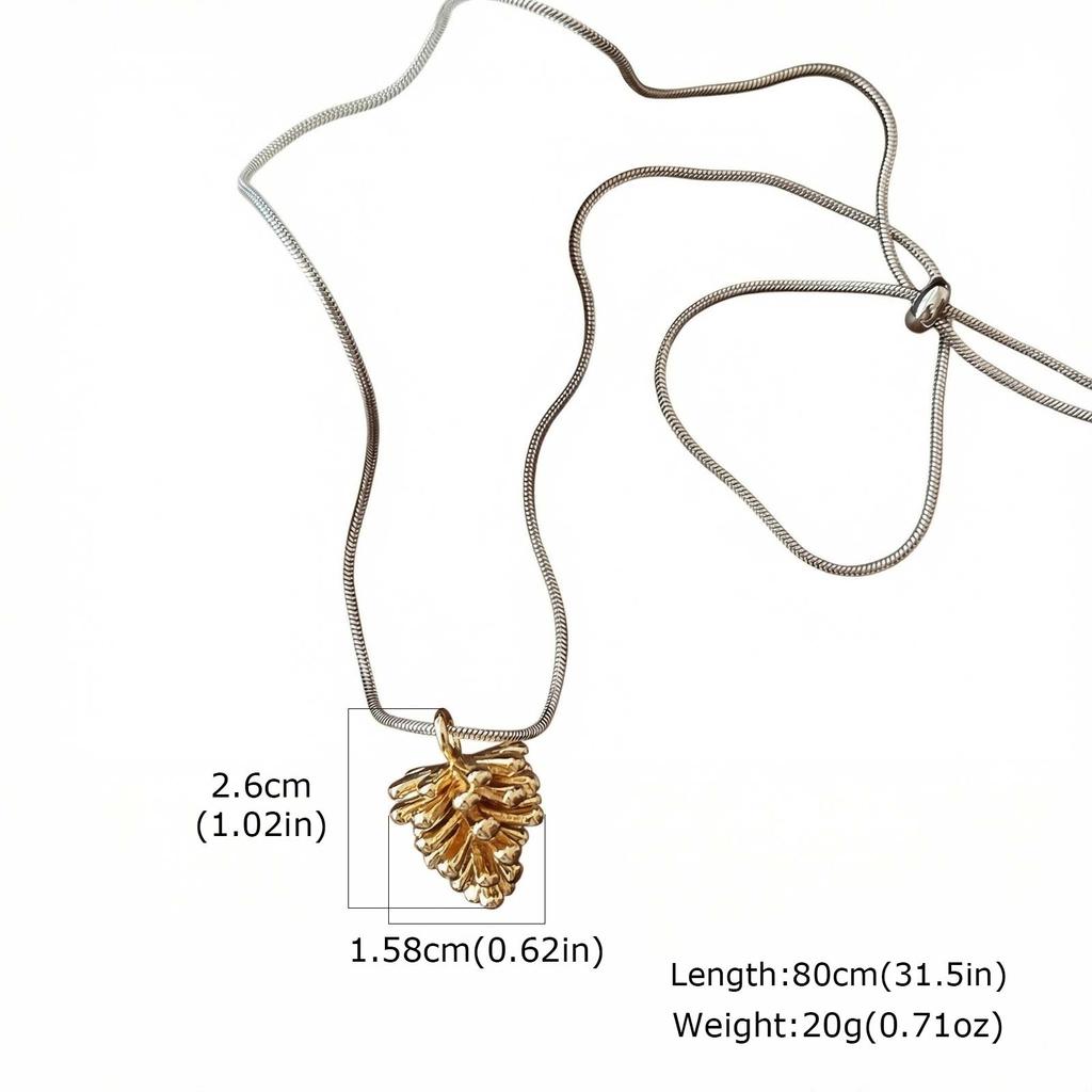 Fashion Silver Color Geometric Pinecone Pendant Adjustable Long Chain Necklace for Women Dainty Daily Wear Luxury Jewelry Gift