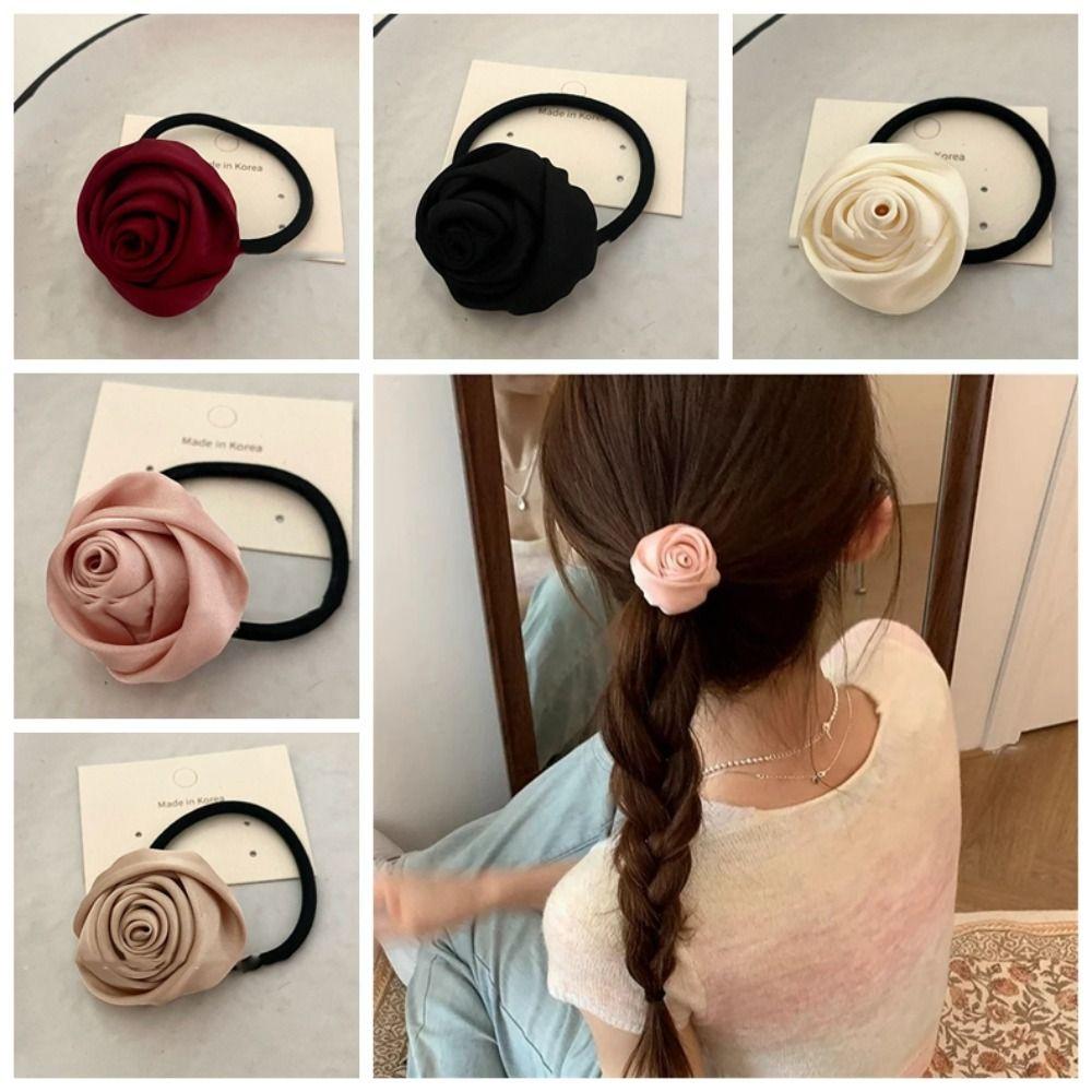 

French Rose Hair Rope Flower Satin Hair Tie Sweet Women Hair Ring Ladies