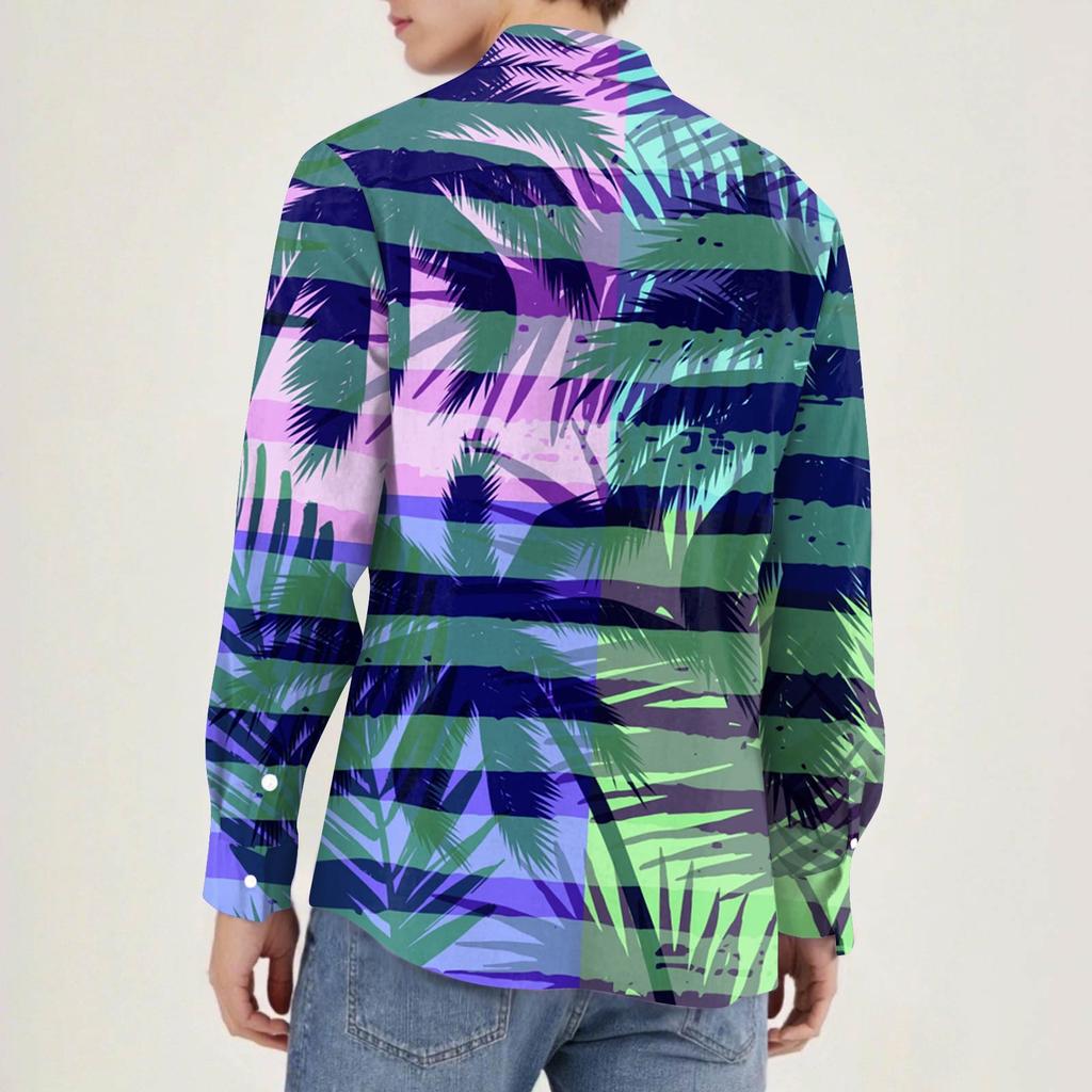 Men's Fashion Long Sleeve Printed Casual T Shirt Button Regular Fit Shirt Top