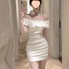 Elegante Franse Bodycon Jurk met één schouder en ruches