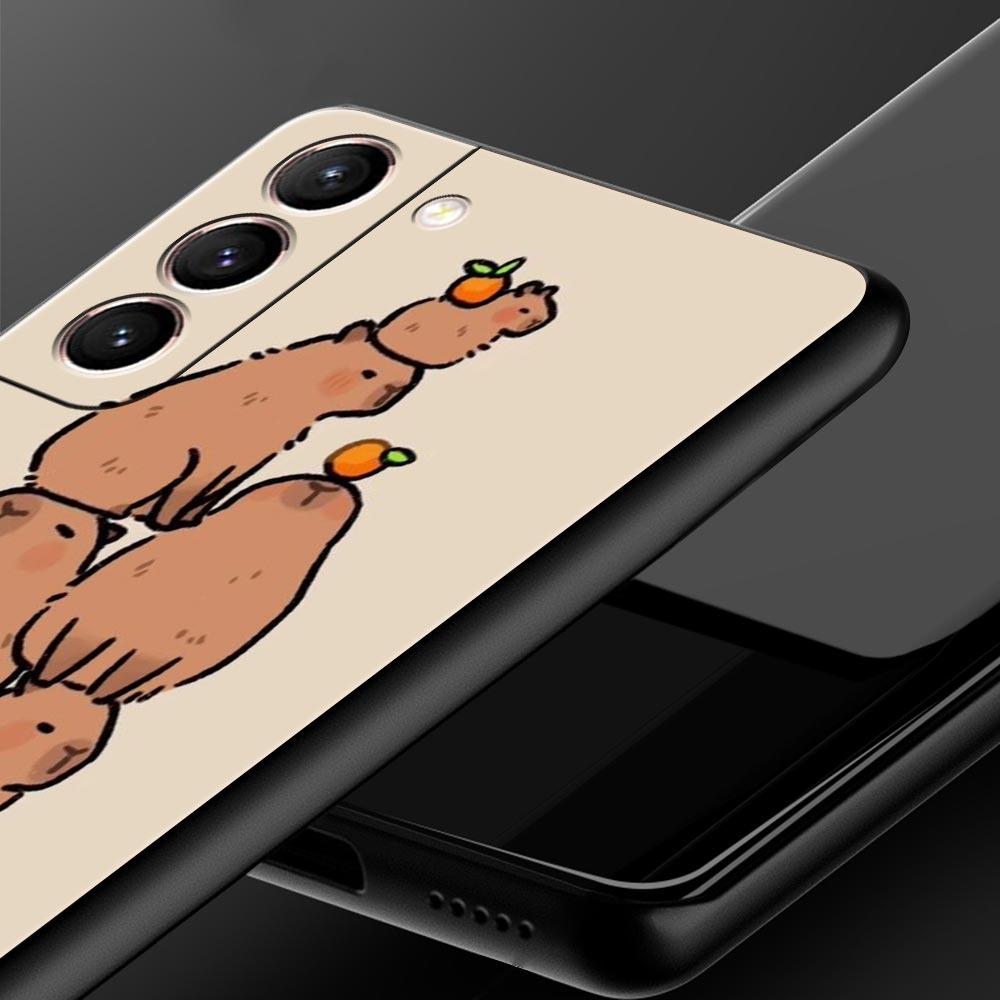 Cartoon Capybara Phone Case For Samsung Galaxy S26 Ultra S25 Plus S24 FE S23 S22 5G S21 S20 Cover Black Soft