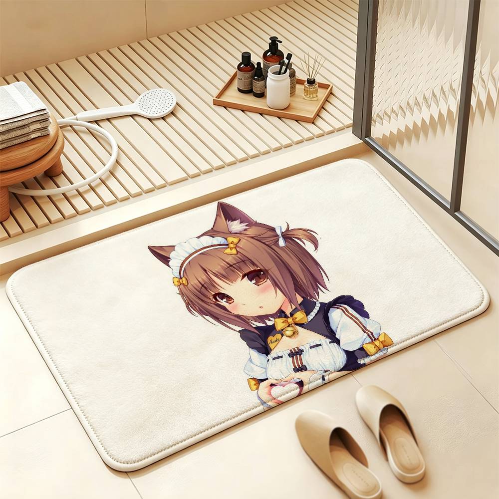 N-NEKOPARA Kawaii A-Azuki Short Plush Rug Carpet mat Machine Washable Soft Comfortable Anti‑Slip Floor Mat Home Decor