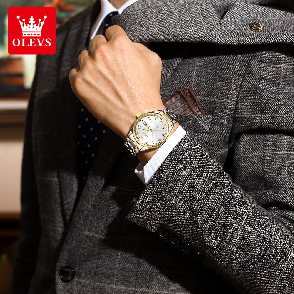 OLEVS 5563 Men's Watch Stainless Steel Waterproof Luminous Classic Business Wristwatch Luxury Diamond Scale Quartz Watch for Men