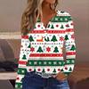 Women's T Shirt Tee Christmas Printed Button Long Sleeve Tunic Daily Weekend Fashion Basic V- Neck Regular Top
