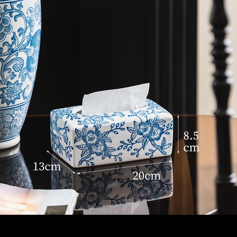 

Blue and White Porcelain Tissue Box Ceramic Paper Towel Case Coffee Table Desktop Napkin Holder Tissue Boxes Vintage Home Decor