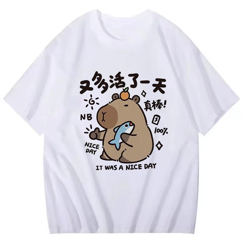 Funny Capybara Printed T Shirt Men Women Vintage Summer Short Sleeve T-shirt 90s Gothic Tshirt Casual EU Size Tees Tops Clothes