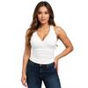 Women’s Halter Neck Backless V Neck Sleeveless Tank Top with Ruched Detailing and Fitted Waist for Casual and Daily Wear