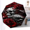 Skull Roses Themed Automatic Opening and Closing Umbrella, Brightly Colored 8 rib Portable Umbrella, Suitable for Men and Women, A Perfect G