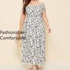 Plus Size Summer Dress Bohemian Casual Strapless Long Floral Printed One Neck Split Dress