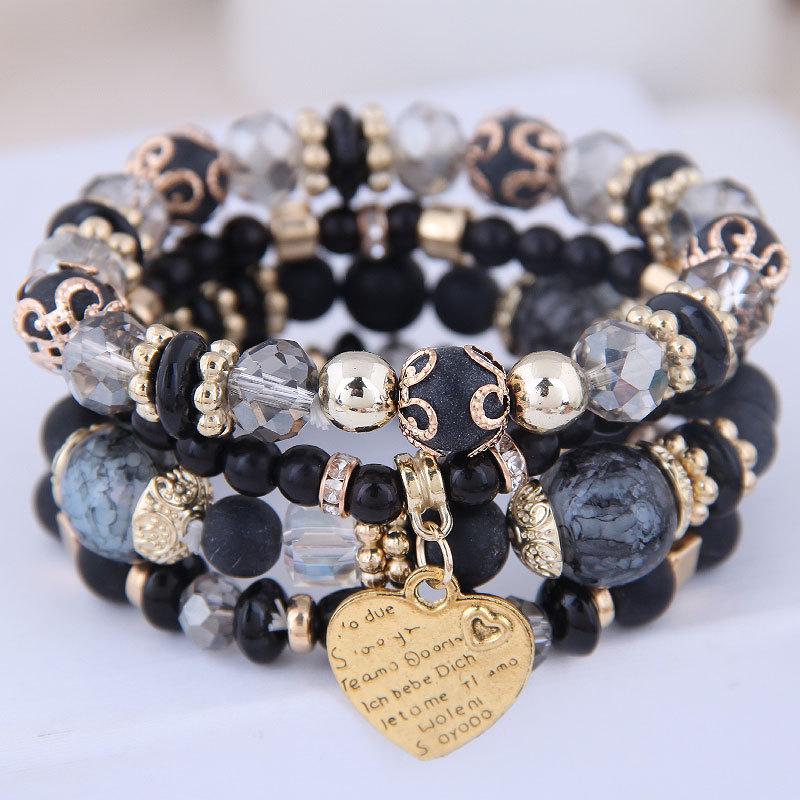 

Bohemian Multilayer Beaded Heart Bracelet - Scenic Souvenir 0735 чорний