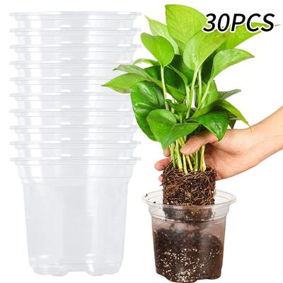 30PCS Plastic Plant Nursery Pot Seedling Cup Transparent Flower Pot Thickened Planting Cup Gardening Transplant Pot Planters