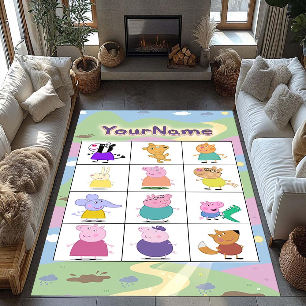 Peppa Pig Customized Name Area Rug Design for Living Rooms Foyer Dormitory Bedrooms Anti-slip Rug Anime Office Decor